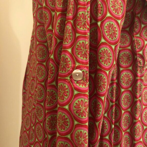 Escapada Tunic Dress Abalone Buttons Citrus Pattern Print Pink Green Size Small - Picture 8 of 14